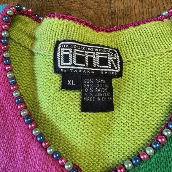 VTG The Collective Works of Berek 2 Pink Flamingo Sweater Silk Blend Tank Sz XL - Picture 3 of 8